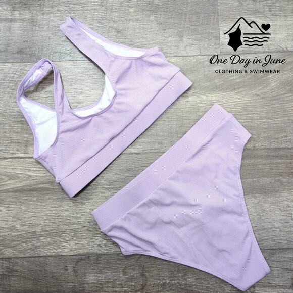 Charmleaks High Cut Crop Ribbed Bikini Swimsuit Size M - Picture 4 of 4